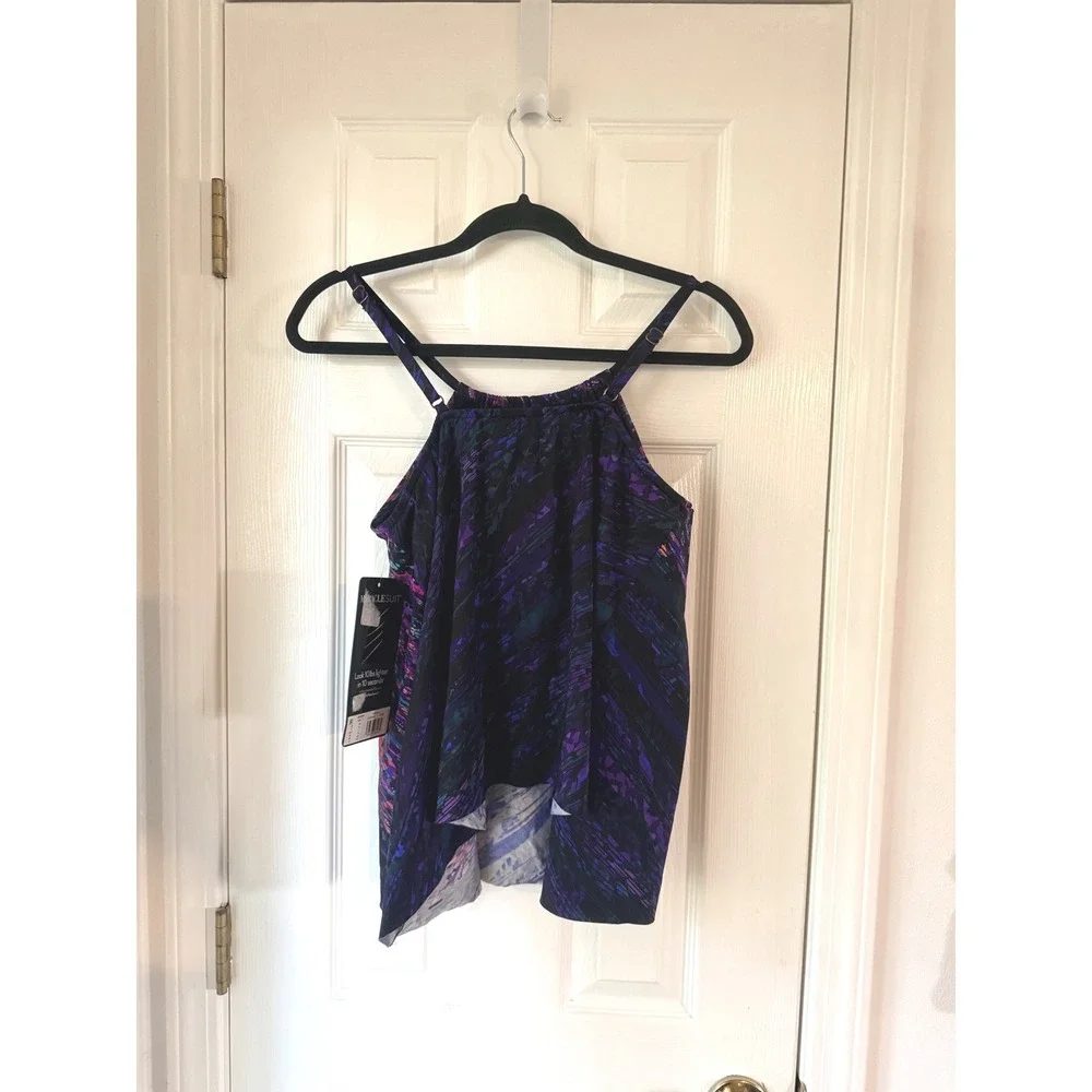 Miraclesuit Mood Ring Peephole Tankini‎ Top Purple Blue Abstract Size 12 6552560